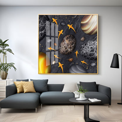 Fish With Black Background Premium Acrylic Square Wall Art