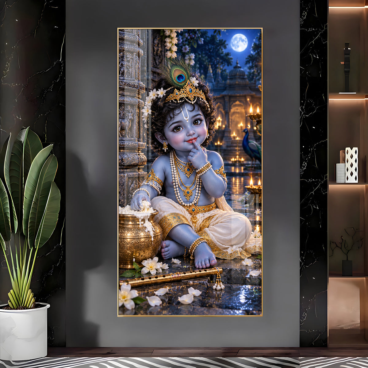 Little Krishna Eating Makhan Premium Acrylic Vertical Wall Art