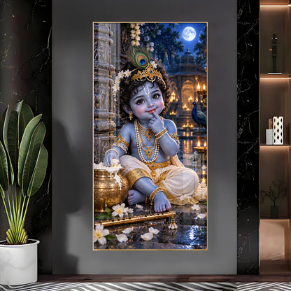 Little Krishna Eating Makhan Premium Acrylic Vertical Wall Art