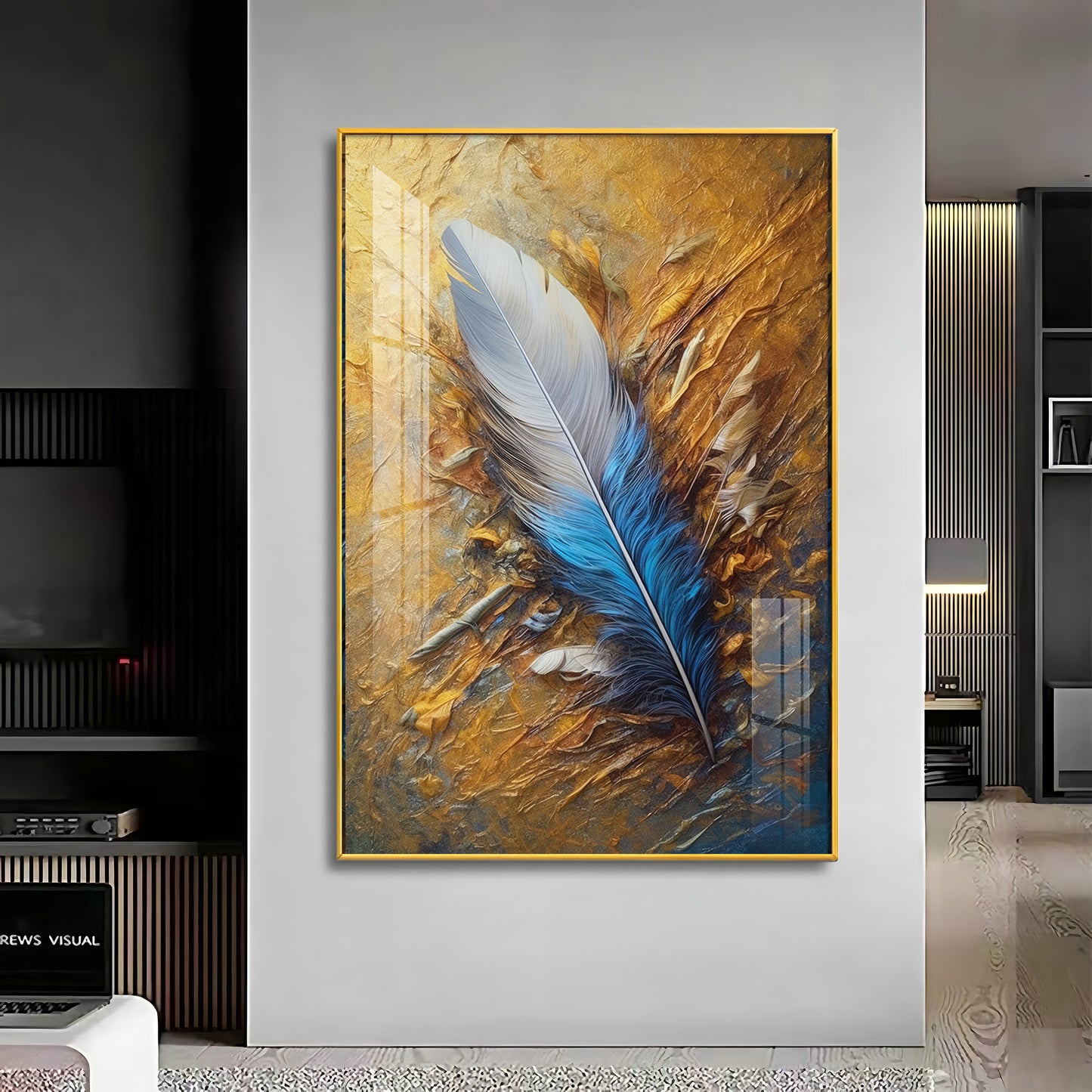 White & Blue Grace Of Leaf Premium Acrylic Vertical Wall Art
