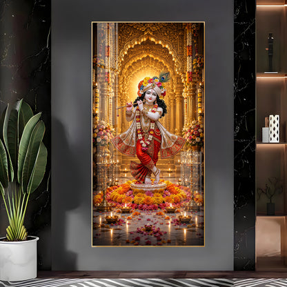 Lord Krishna With Playing Flute Premium Acrylic Vertical Wall Art