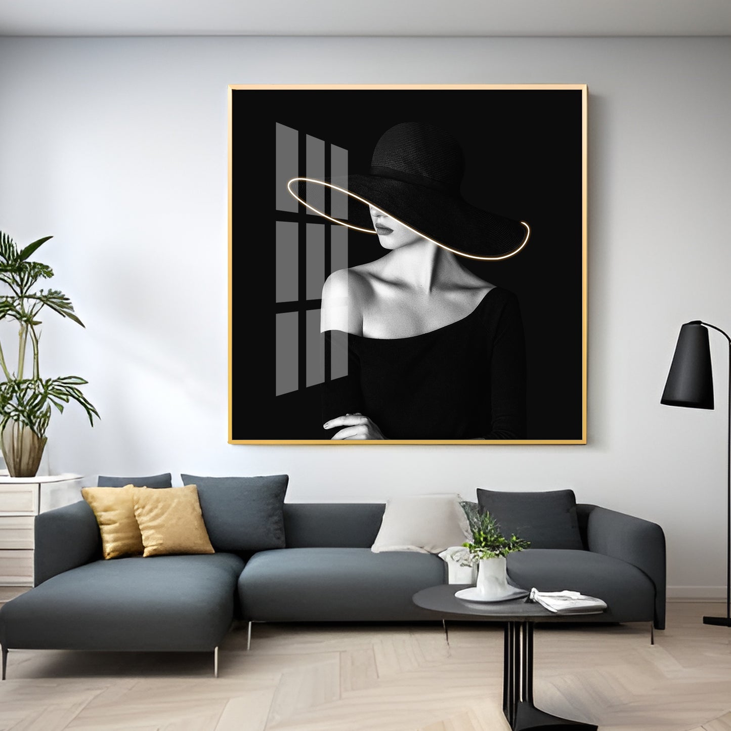 Glamorous Girl In Black Dress Premium Acrylic Square Wall Art