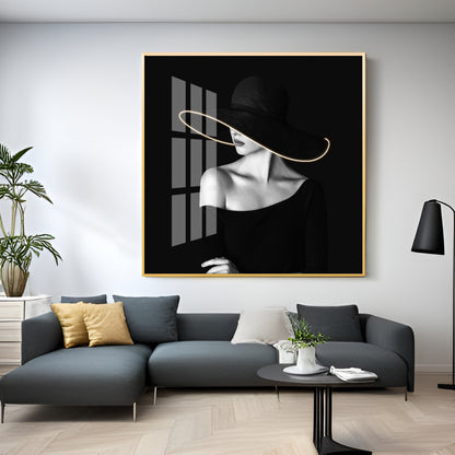 Glamorous Girl In Black Dress Premium Acrylic Square Wall Art