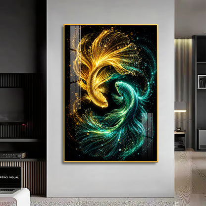 Luminous Gold Fish Premium Acrylic Vertical Wall Art