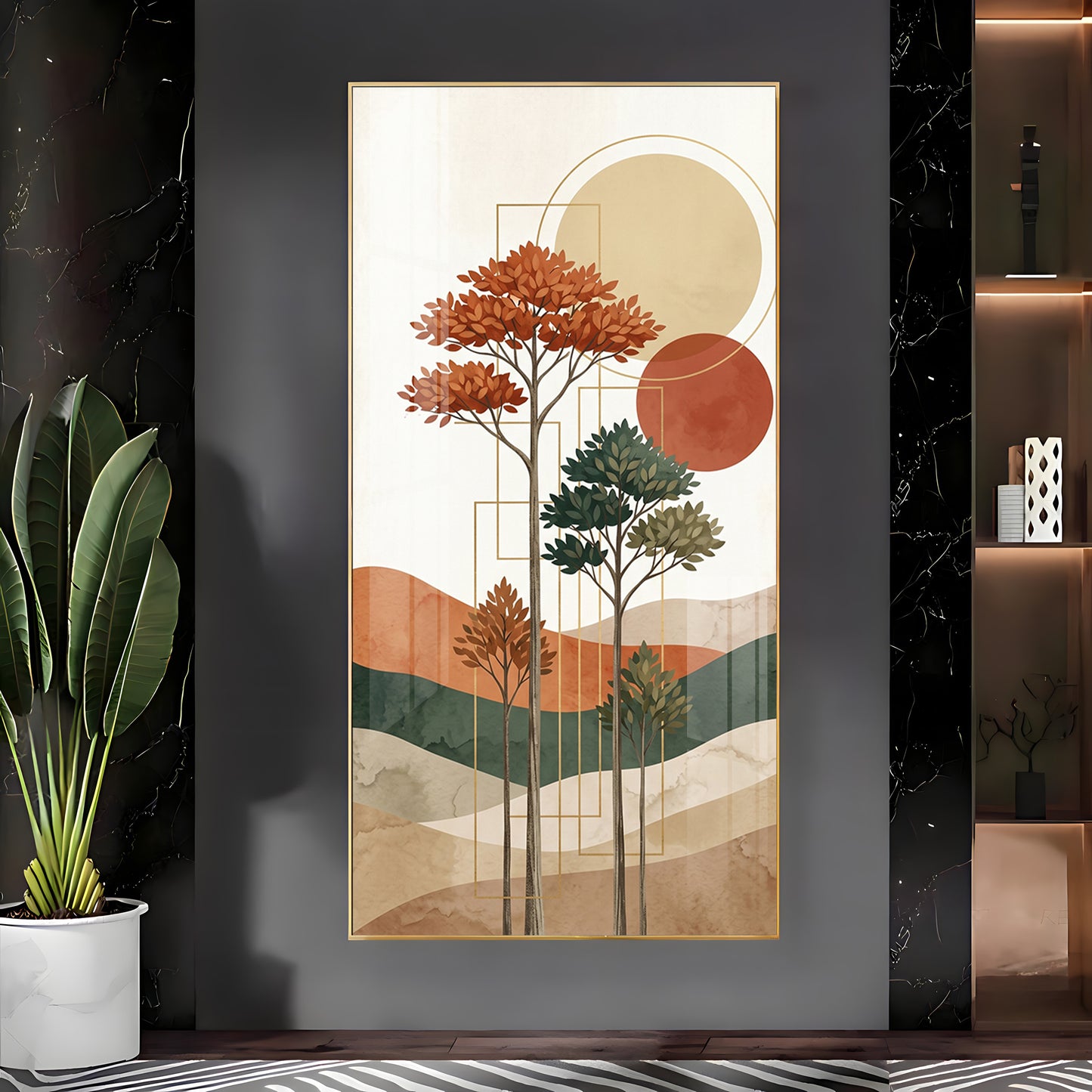 Boho Trees & Mountain Premium Acrylic Vertical Wall Art