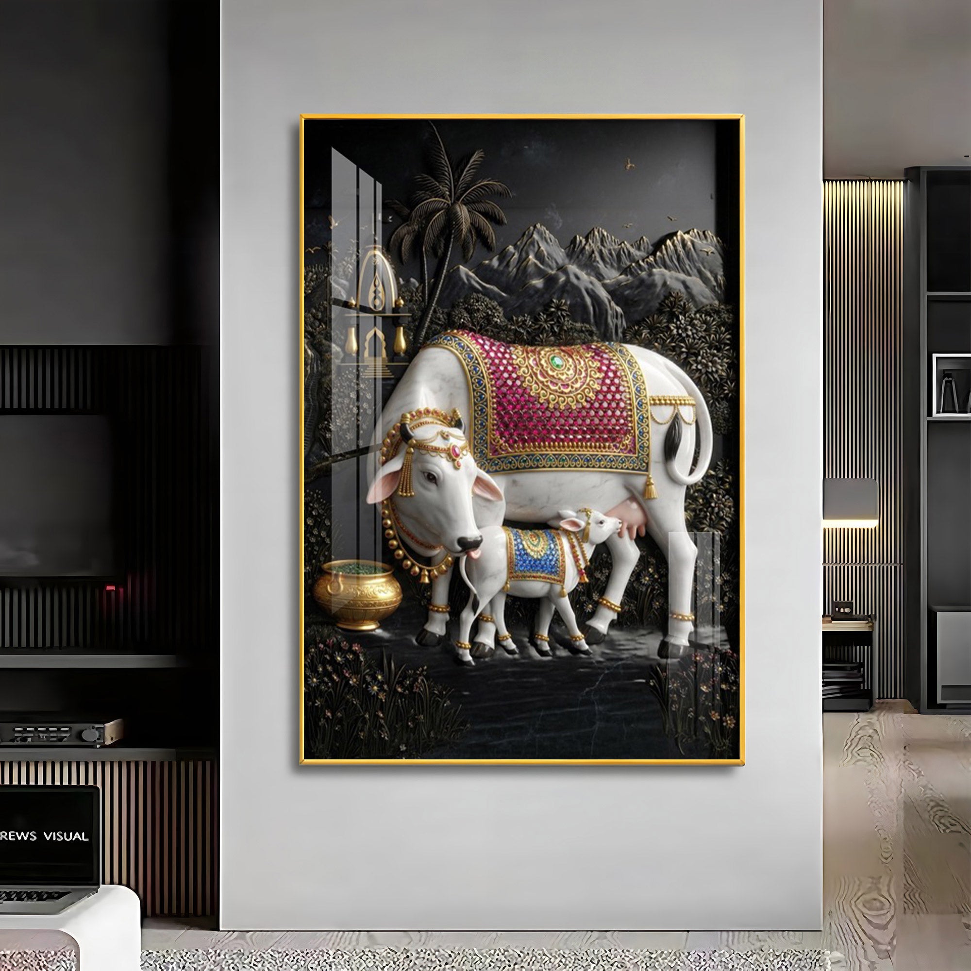 Divine Cow Kamadhenu Premium Acrylic Vertical Wall Art