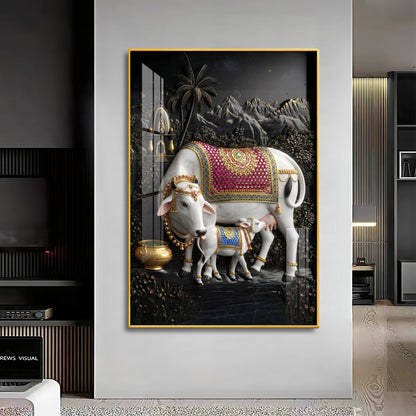 Divine Cow Kamadhenu Premium Acrylic Vertical Wall Art