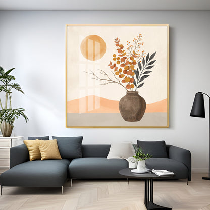 Vase Holding Leaves & Branches Premium Acrylic Square Wall Art