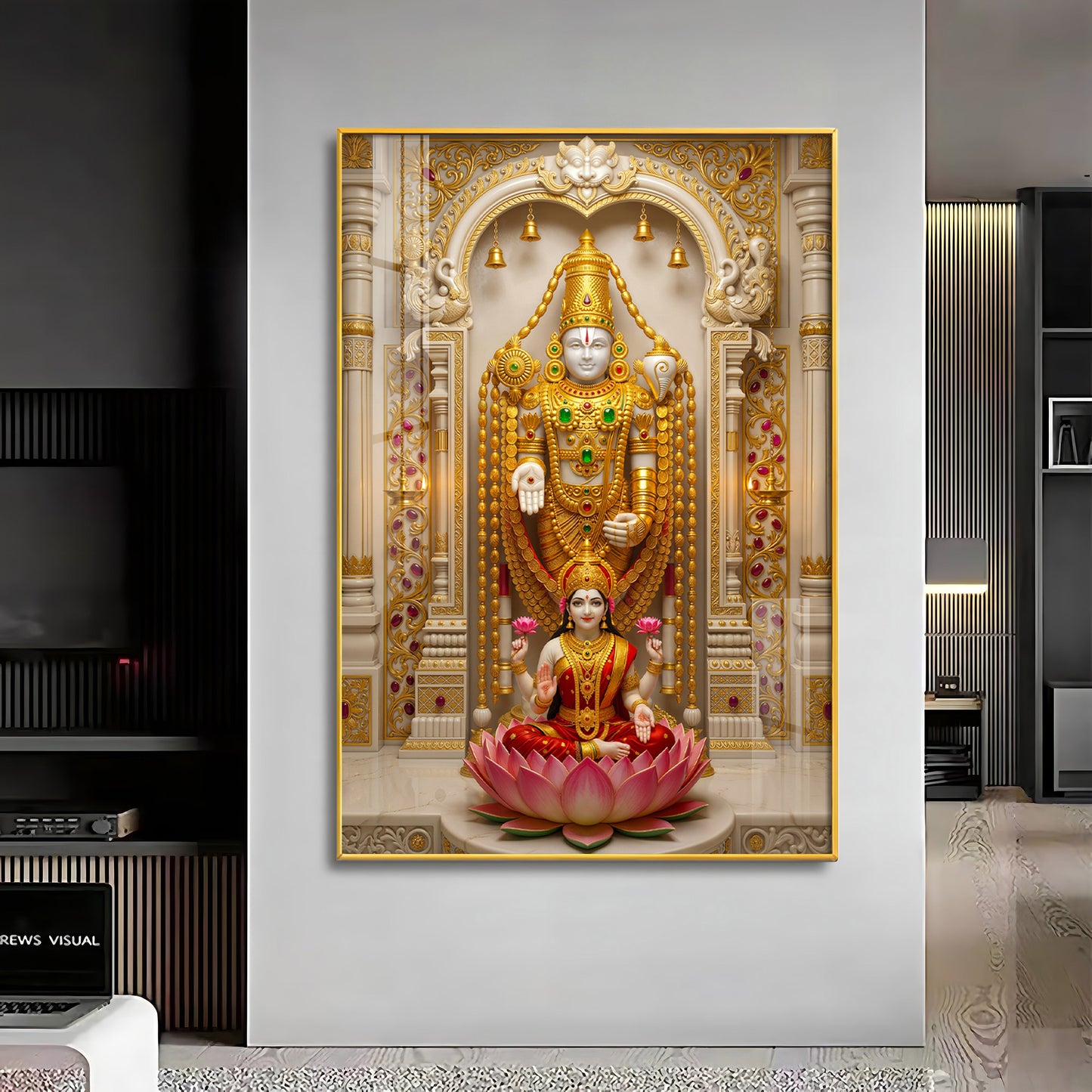 Tirupati Balaji With Devi Lakshmi Premium Acrylic Vertical Wall Art