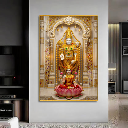 Tirupati Balaji With Devi Lakshmi Premium Acrylic Vertical Wall Art