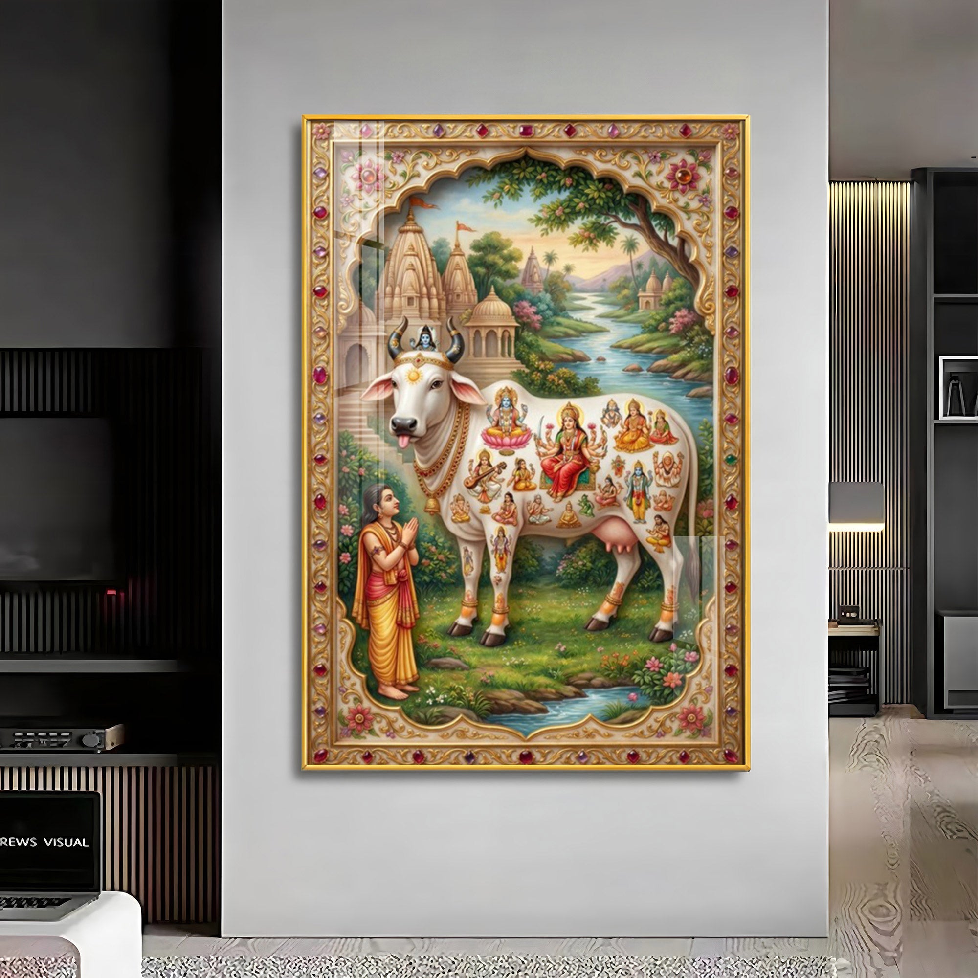 Kamdhenu Gau Mata Premium Acrylic Vertical Wall Art