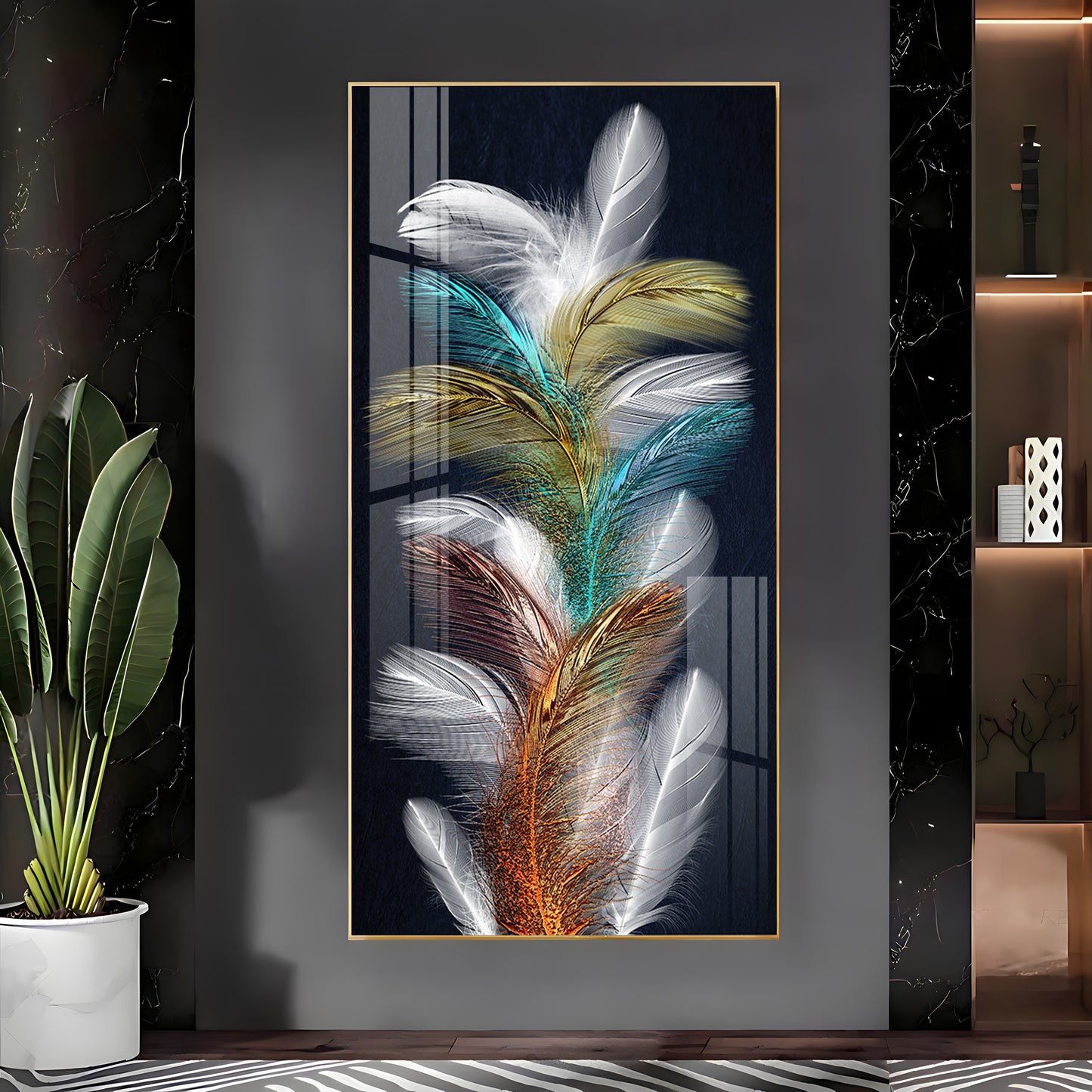 Sparkling Colorful Feather Premium Acrylic Vertical Wall Art