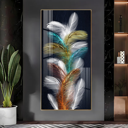 Sparkling Colorful Feather Premium Acrylic Vertical Wall Art