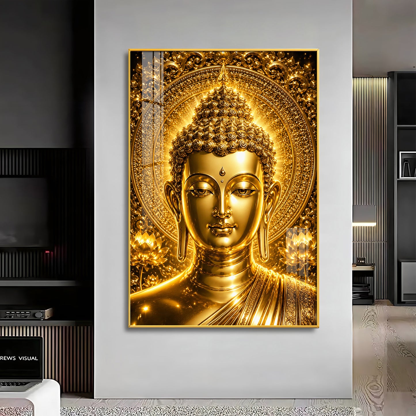 Golden Buddha Face Premium Acrylic Vertical Wall Art