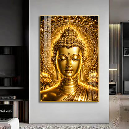 Golden Buddha Face Premium Acrylic Vertical Wall Art