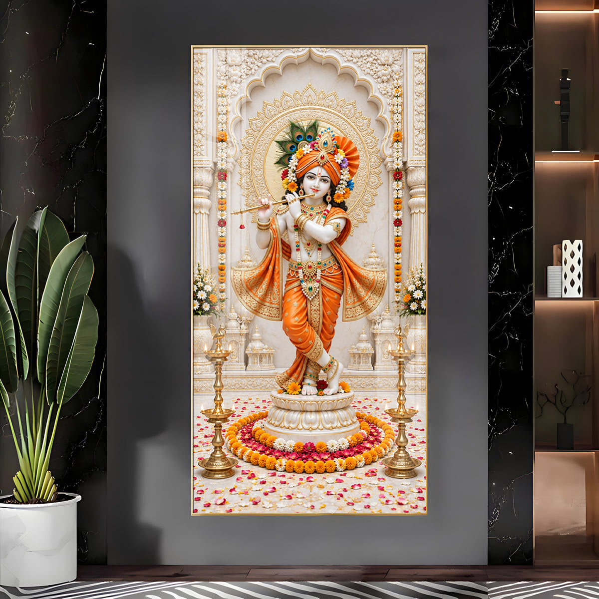 Shri Krishna In Orange Poshak Premium Acrylic Vertical Wall Art