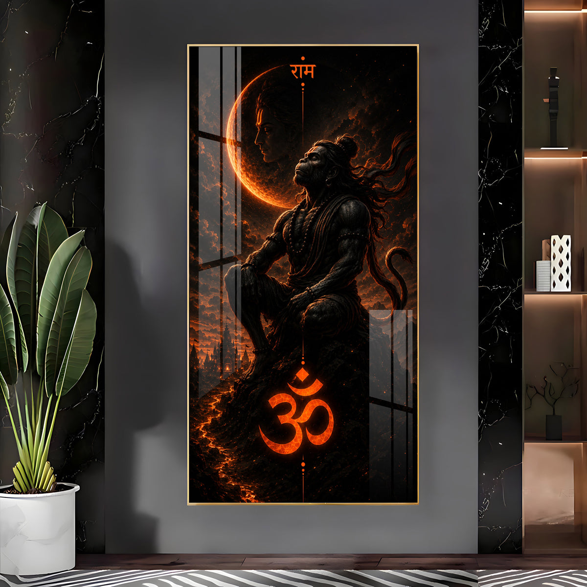 Meditating Lord Hanuman Premium Acrylic Vertical Wall Art