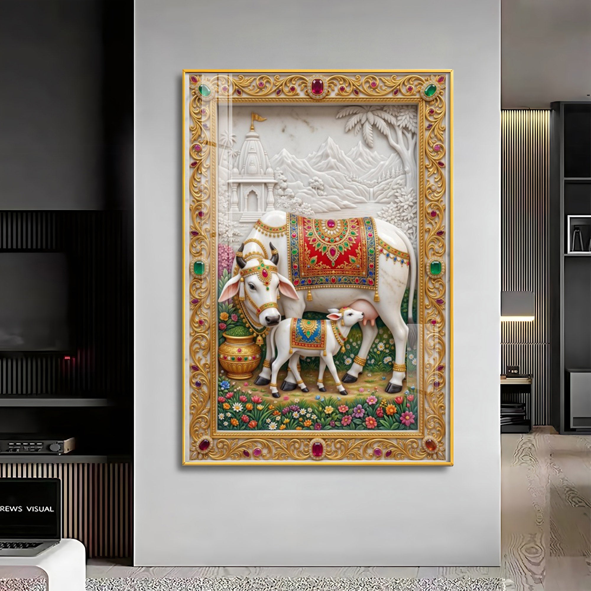Sacred Kamdhenu Cow Premium Acrylic Vertical Wall Art