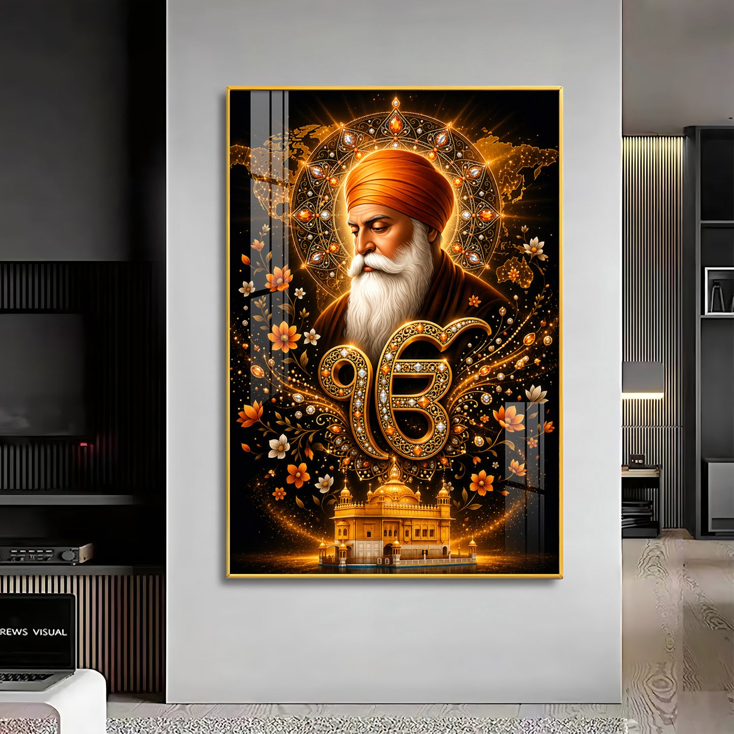Guru Nanak Dev With Ik Onkar Symbol Premium Acrylic Vertical Wall Art