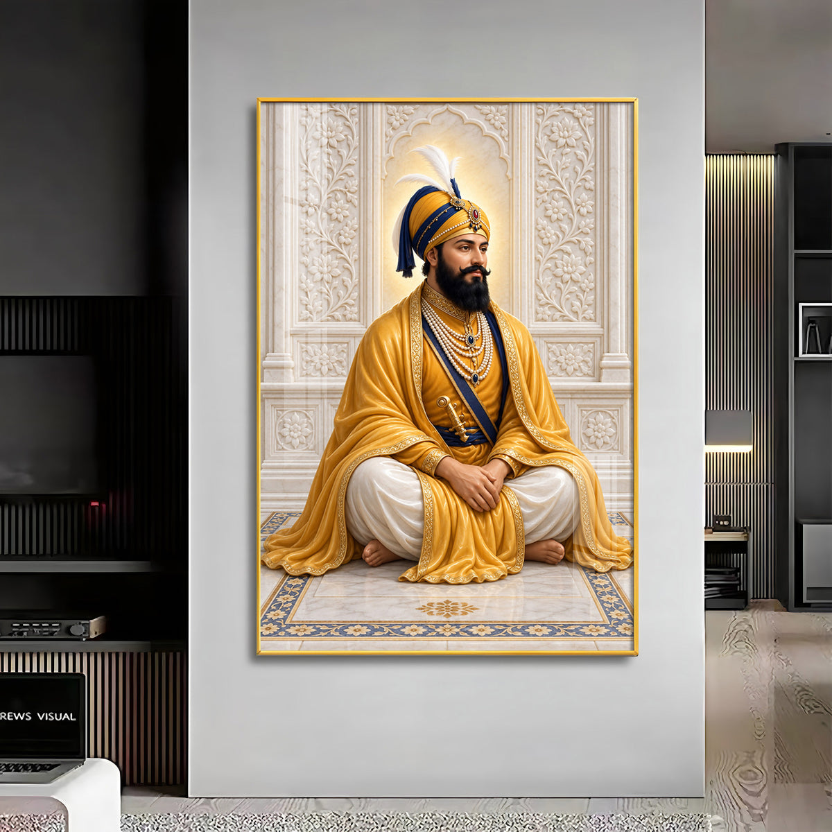 Guru Gobind Singh Ji In Yellow Attire Premium Acrylic Vertical Wall Art