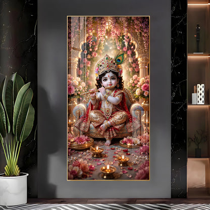Divine Bhagwan Krishna Premium Acrylic Vertical Wall Art