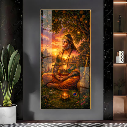 Spiritual Meditating Hanumanji Premium Acrylic Vertical Wall Art