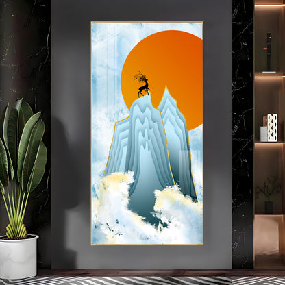 Black Deer On Mountains Premium Acrylic Vertical Wall Art