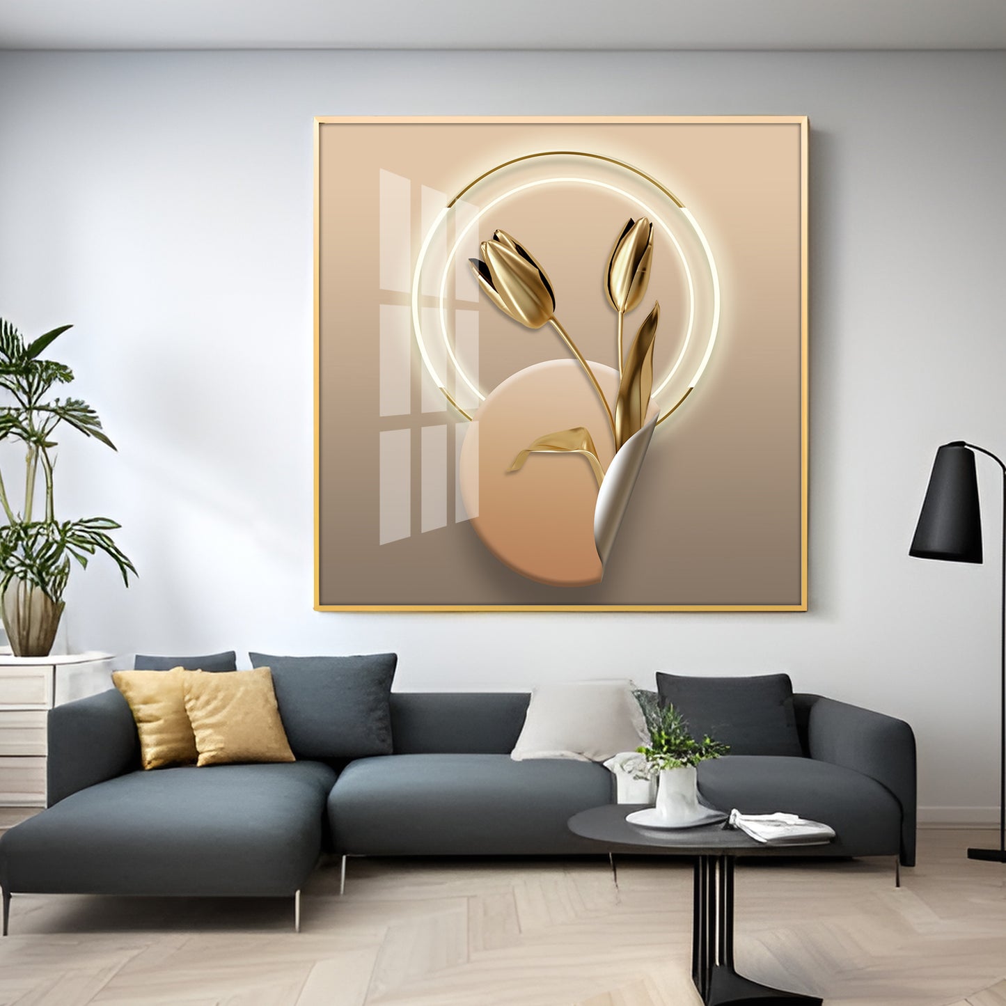 Gold Tulip Premium Acrylic Square Wall Art