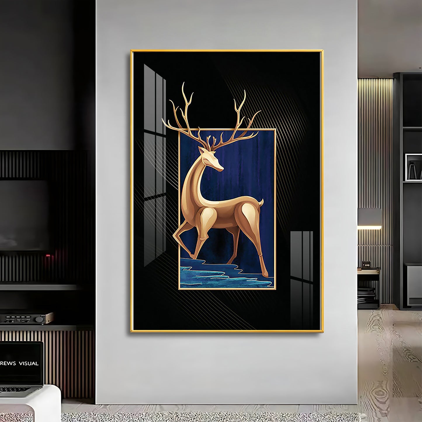 Majestic Golden Deer Premium Acrylic Vertical Wall Art