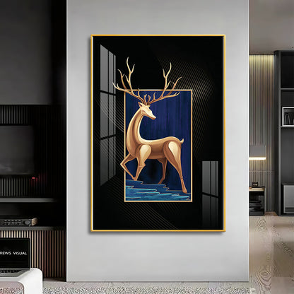 Majestic Golden Deer Premium Acrylic Vertical Wall Art
