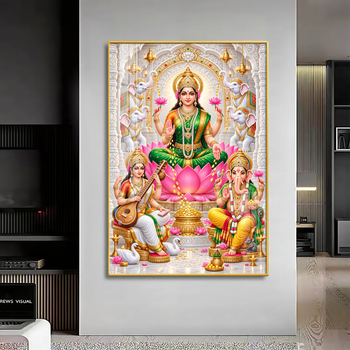 Gajalakshmi Saraswati Ganesha  Premium Acrylic Vertical Wall Art