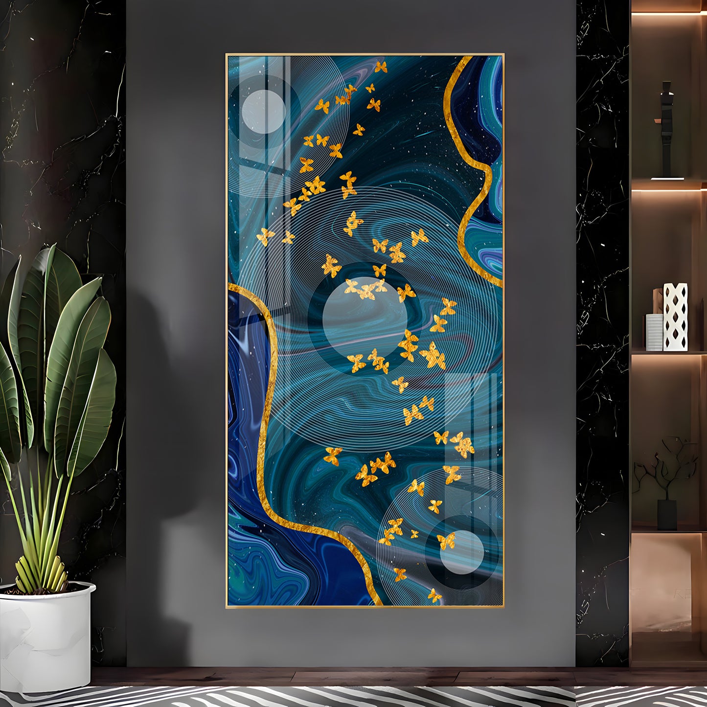 Elegance Of Golden Butterfly Premium Acrylic Vertical Wall Art