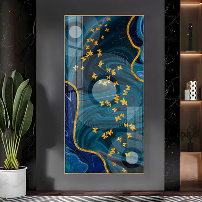 Elegance Of Golden Butterfly Premium Acrylic Vertical Wall Art