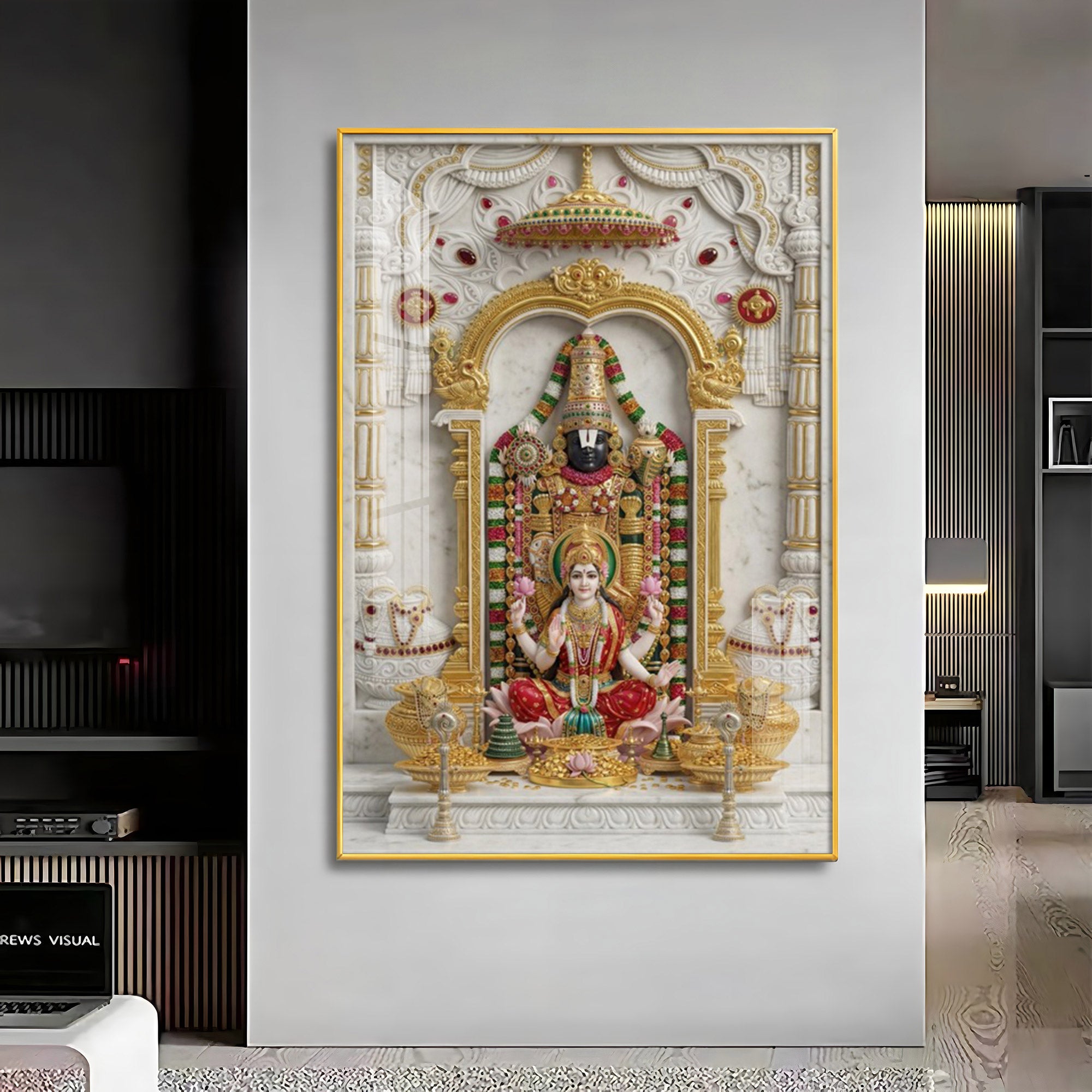 Goddess Lakshmi With Lord Venkateswara Premium Acrylic Vertical Wall Art