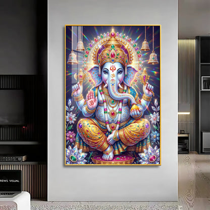 Celestial Serenity Of Lord Ganesha Premium Acrylic Vertical Wall Art
