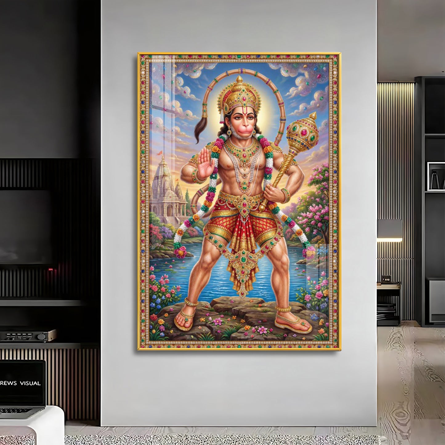 Lord Hanuman Holding A Gada Premium Acrylic Vertical Wall Art