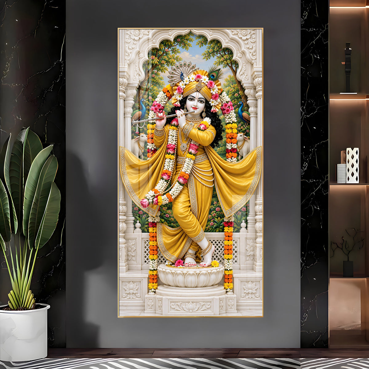 Krishna in Yellow Dress Premium Acrylic Vertical Wall Art