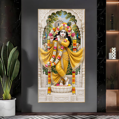 Krishna in Yellow Dress Premium Acrylic Vertical Wall Art