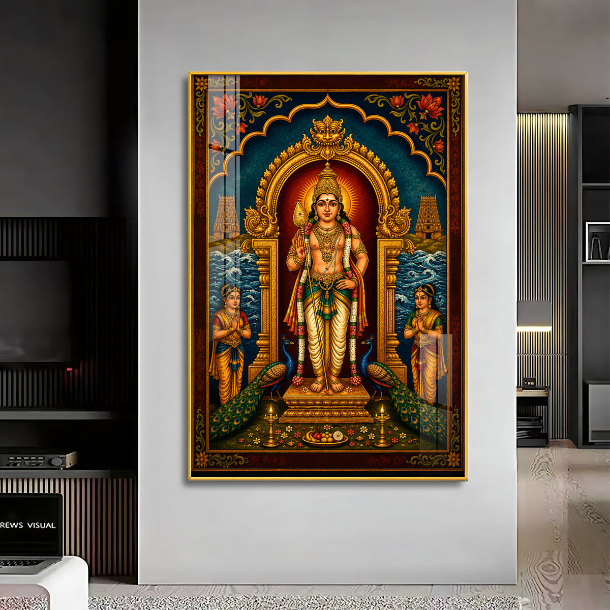 Lord Murugan Divine Tanjore Premium Acrylic Vertical Wall Art
