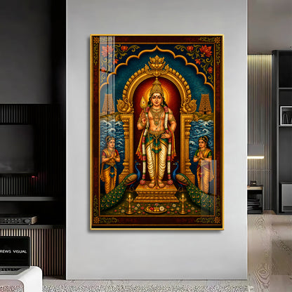 Lord Murugan Divine Tanjore Premium Acrylic Vertical Wall Art