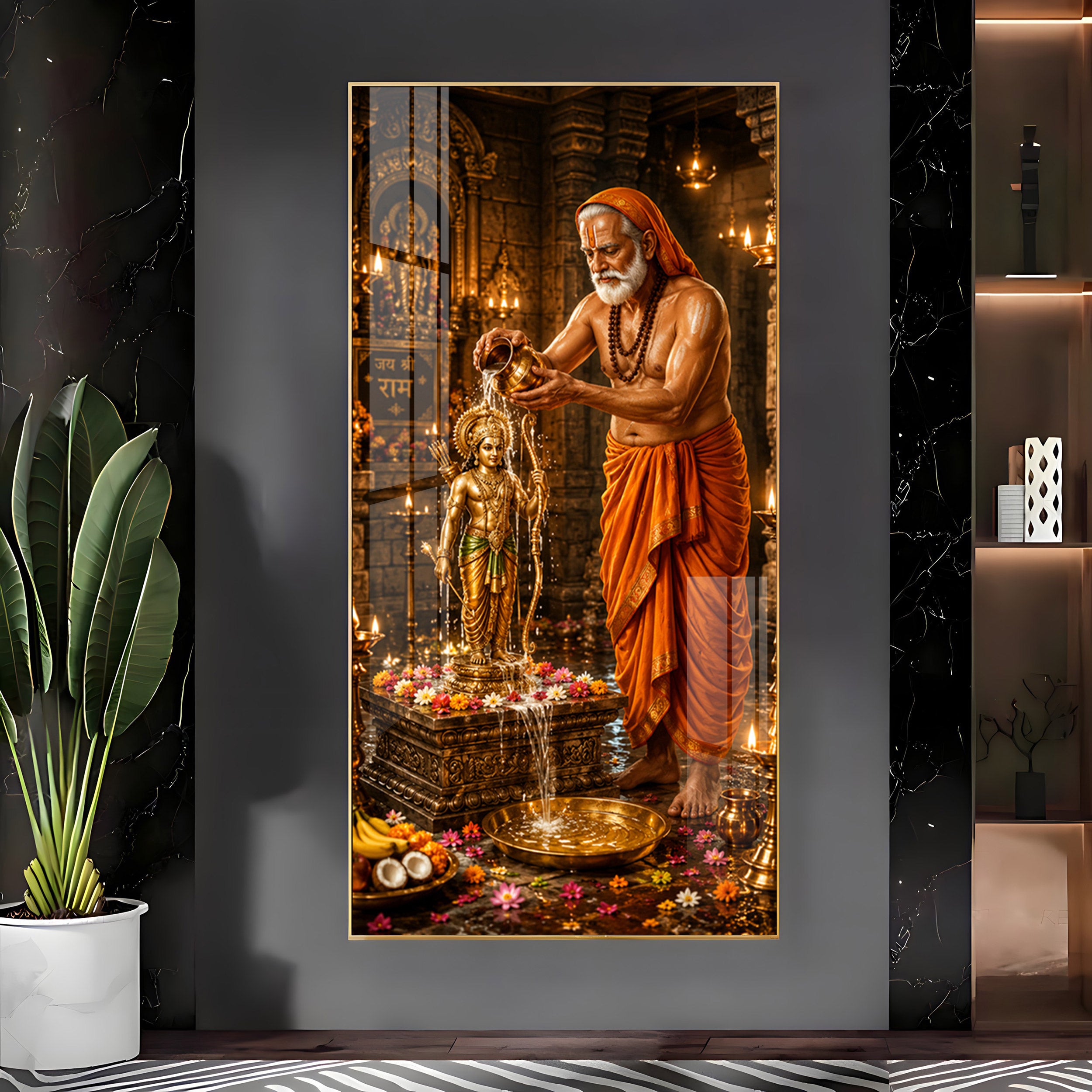 Shri Raghavendra Swamy Ritual Abhishek On Lord Ram Premium Acrylic Vertical Wall Art