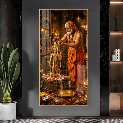 Shri Raghavendra Swamy Ritual Abhishek On Lord Ram Premium Acrylic Vertical Wall Art