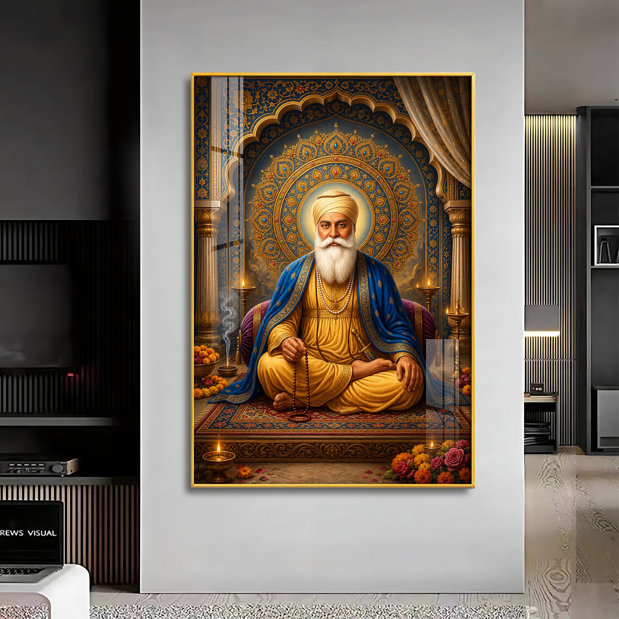Guru Nanak Dev Ji Golden Halo Premium Acrylic Vertical Wall Art