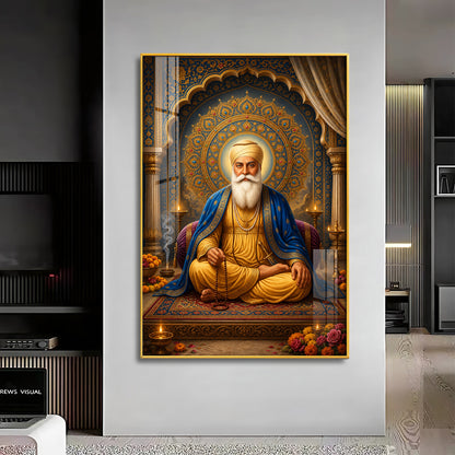 Guru Nanak Dev Ji Golden Halo Premium Acrylic Vertical Wall Art
