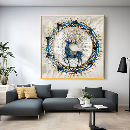 Blue Deer With White Background Premium Acrylic Square Wall Art