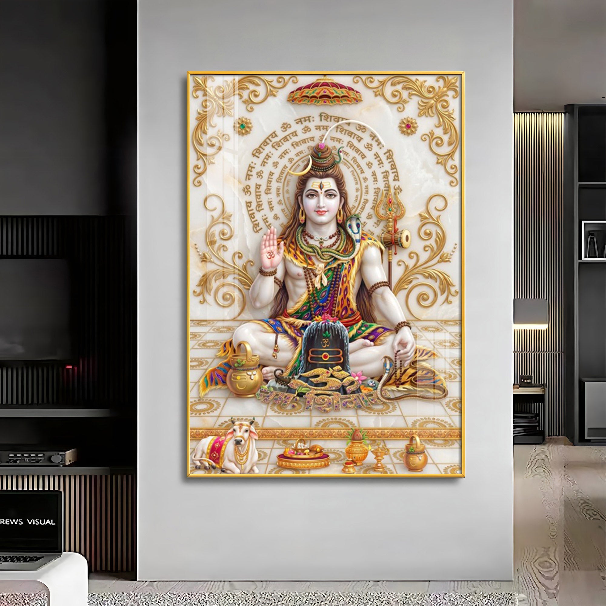 Lord Shiva With Shiva Lingam & Nandi Premium Acrylic Vertical Wall Art