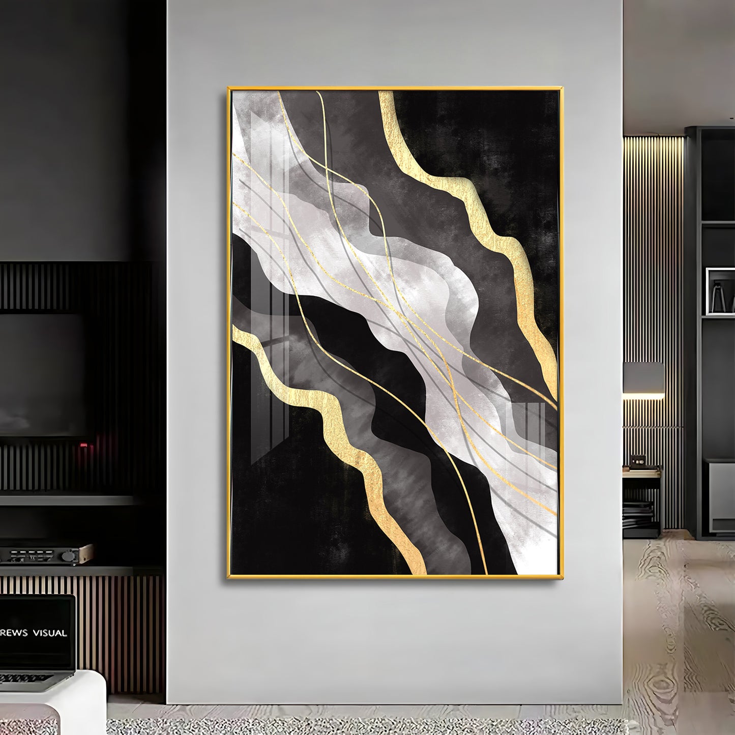 Golden Veins on Black Premium Acrylic Vertical Wall Art