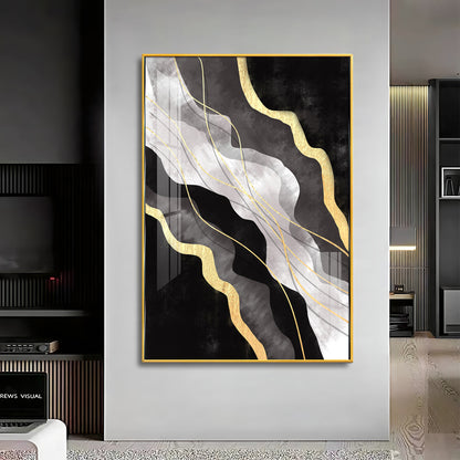 Golden Veins on Black Premium Acrylic Vertical Wall Art