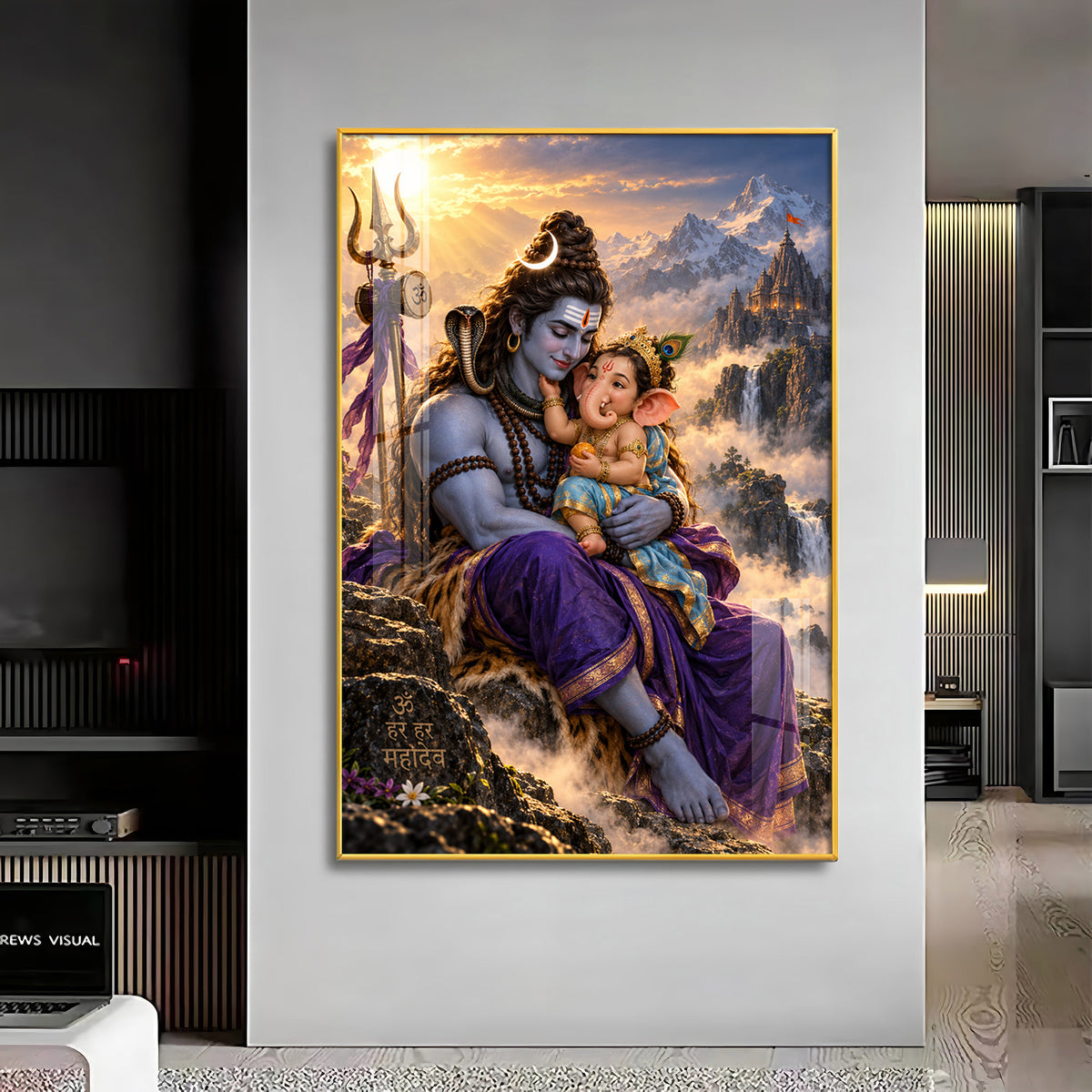 Lord Shiva holding Ganesha Premium Acrylic Vertical Wall Art