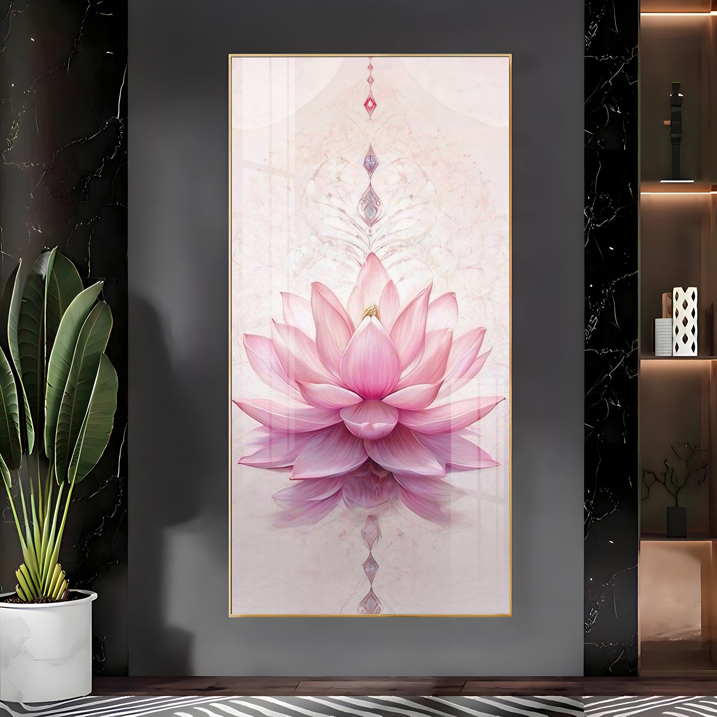 Pink Lotus Flower Premium Acrylic Vertical Wall Art